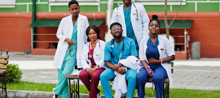Group of african medical students posed outdoor.